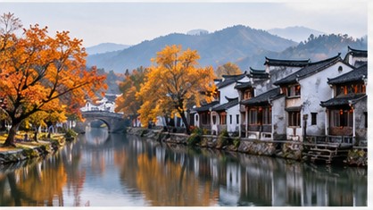 伊人秋色官方网站水乡古镇的秋色倒影高清秋景图片